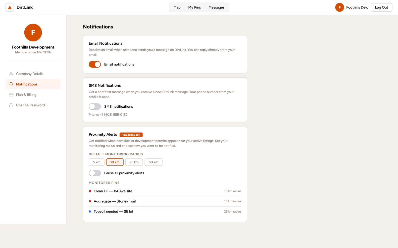 Notification and proximity-alert settings