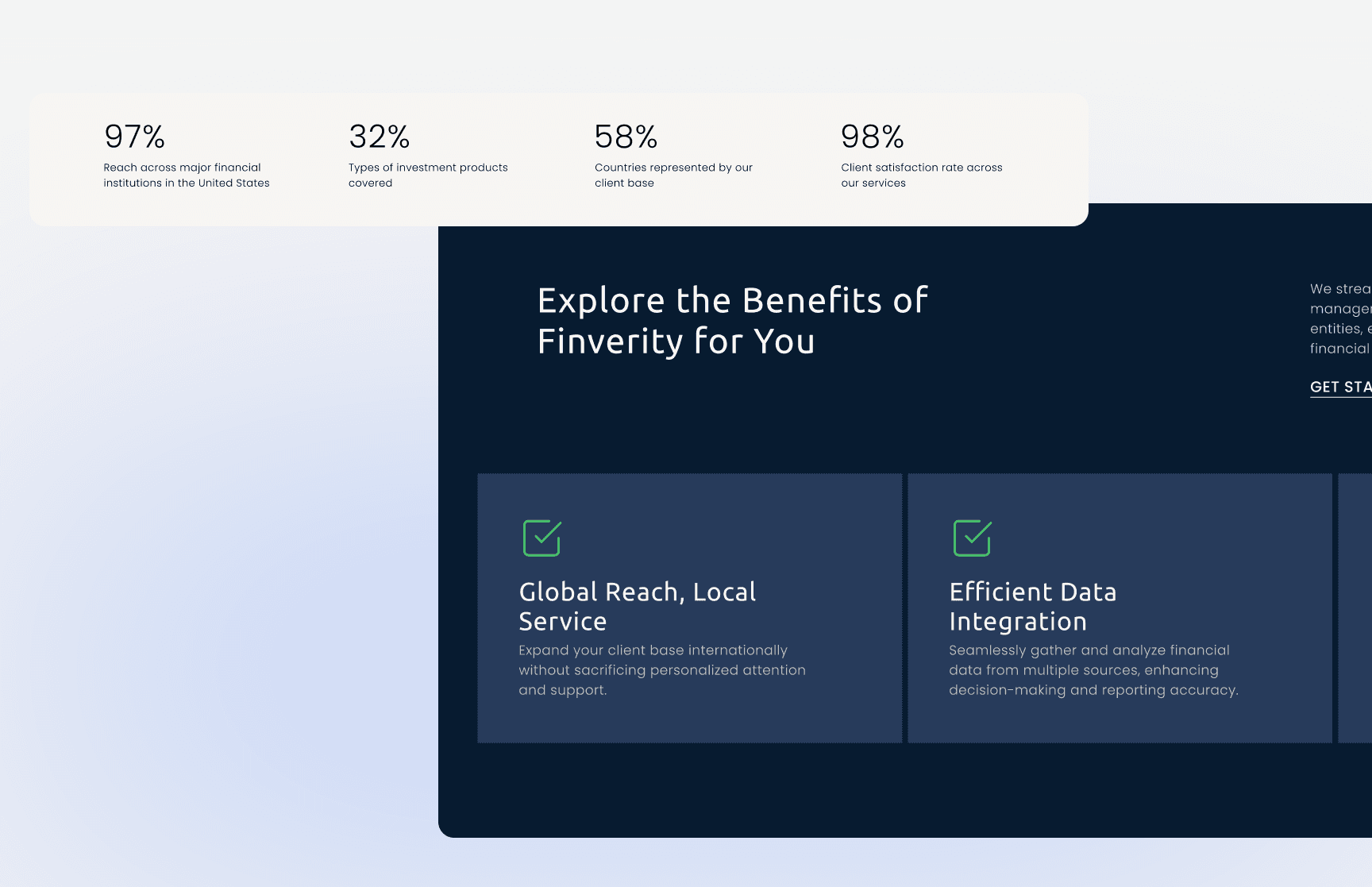 Finverity stats and benefits section