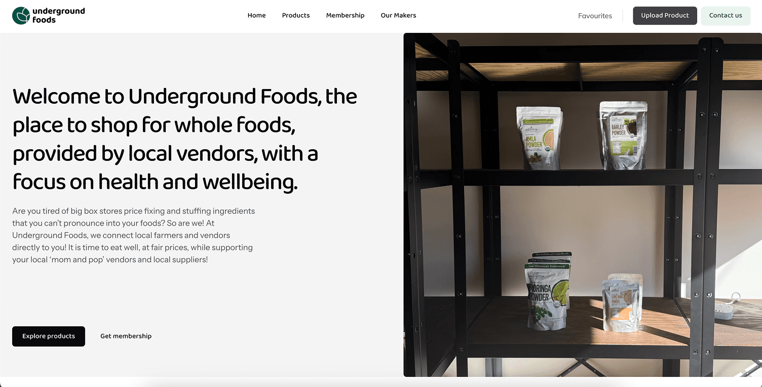 Underground Foods homepage — shop local whole foods